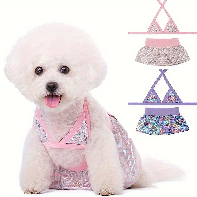 Dog Bikini Swimsuit, Puppy Bathing Suit, For Small Dogs Cloth Costume，Fish Scales Print Bikini Design Pet Costume