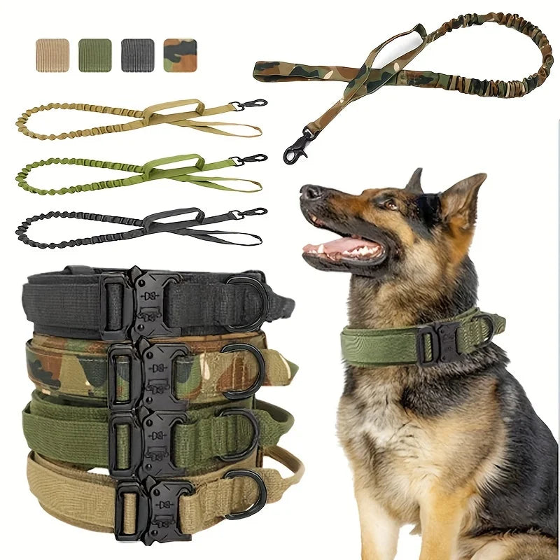 Heavy-Duty Tactical Dog Collar & Leash Set: Adjustable & Durable for All Breeds