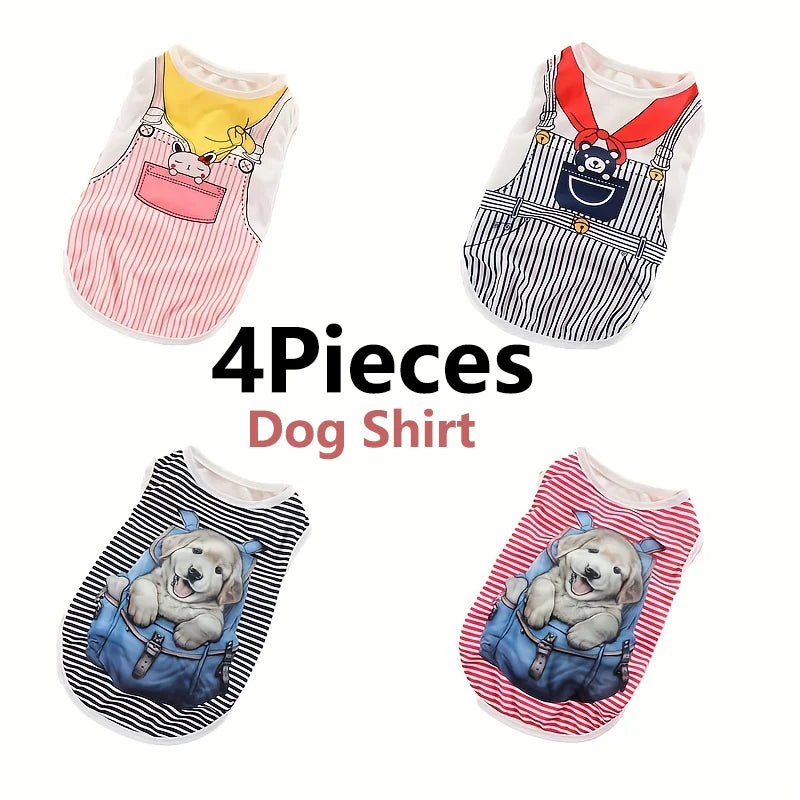 4 Pieces Dog Shirt Pet Print Clothes, Summer Pet T-Shirt Cool Puppy Shirt Breathable Dog Clothing Soft Dog Sweatshirt