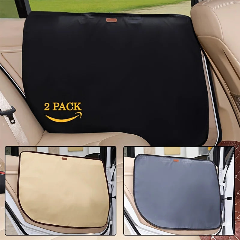 2pcs Pet Dog Car Door Cover Protector Pads-Non-Slip,Scratch-Resistant,Durable Polyester Blend-Ideal for Outdoor Travel with Dogs
