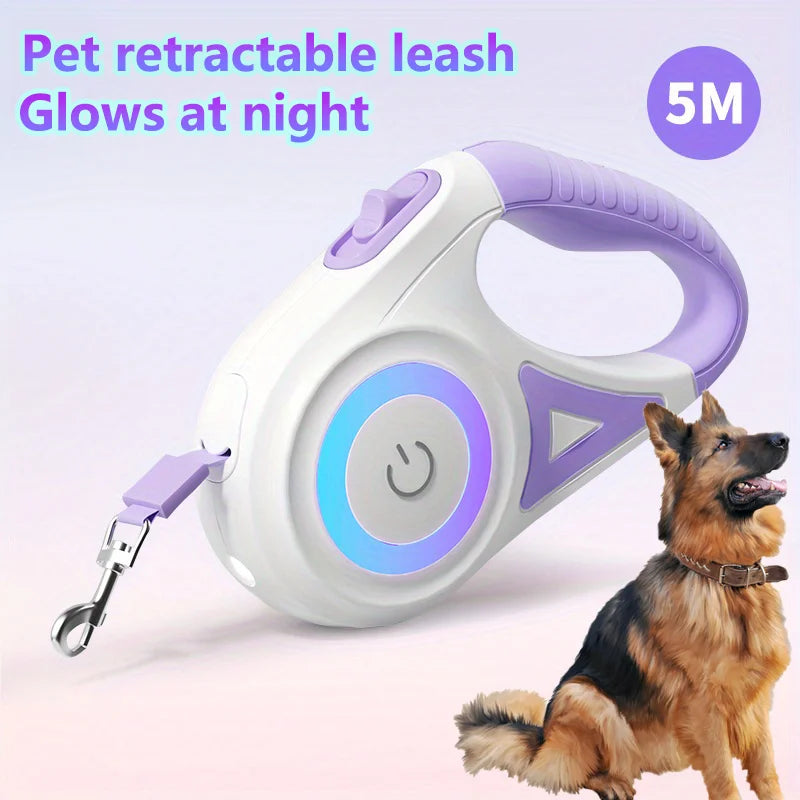 5M/16FT Automatic Retractable Dog Leash With LED Flash Light Outdoor Pet Walking Running Lead