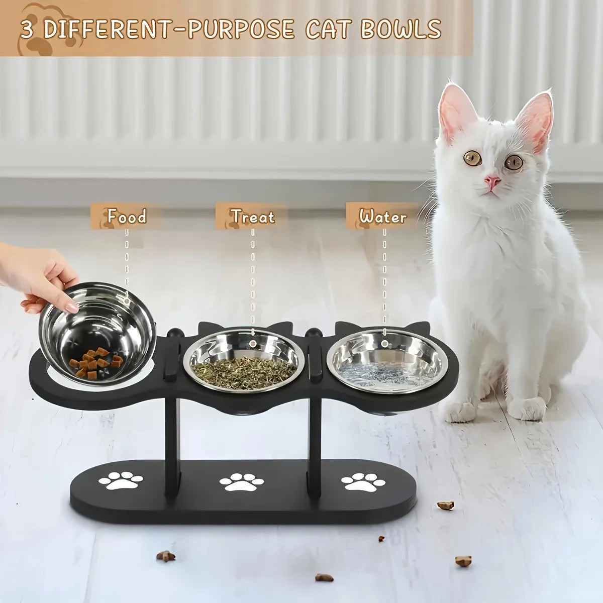 Adjustable Cat Food Bowl,15 Degree Tilted Food Bowl for Cats,Puppies and Small Pets,Dog Food and Water Bowl,Easy to Clean